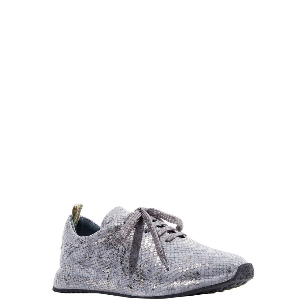 High End Italian Stylish Gray Silver Leather Sneakers